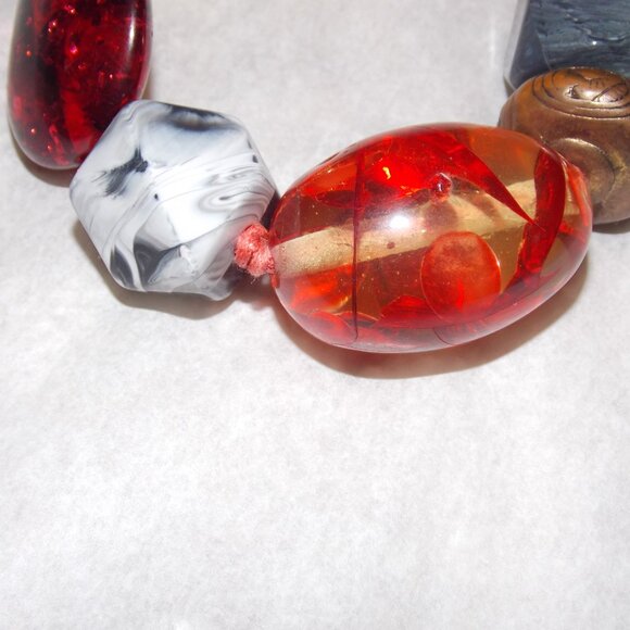 Black, Gold Toned and Cranberry Red Bead 18" Necklace - Picture 2 of 5